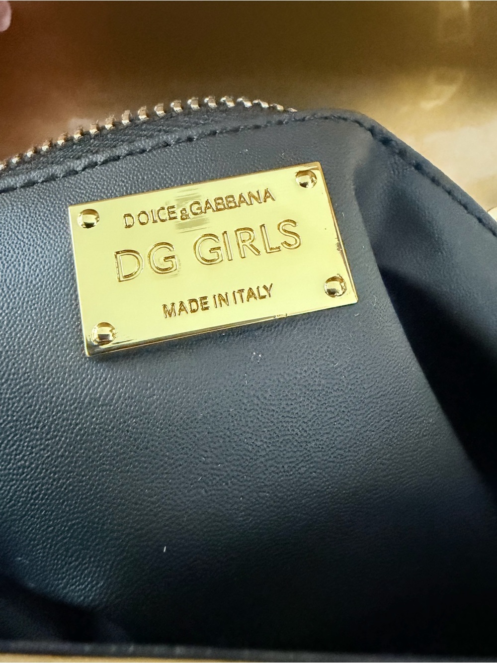 Metallic Gold Patent DG-Emblem Shoulder Bag with Matching Slides size 6 - Picture 15 of 16